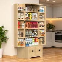 PARKWELL Snack Cabinet with Double Doors and Drawer, Freestanding Pantry Storage Cupboard with Shelves, Wooden Food Organizer for Kitchen, Living Room, Office – Wood