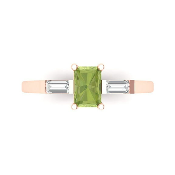 Clara Pucci 14K Rose Gold 0.8ct Peridot Three-Stone Ring for Women