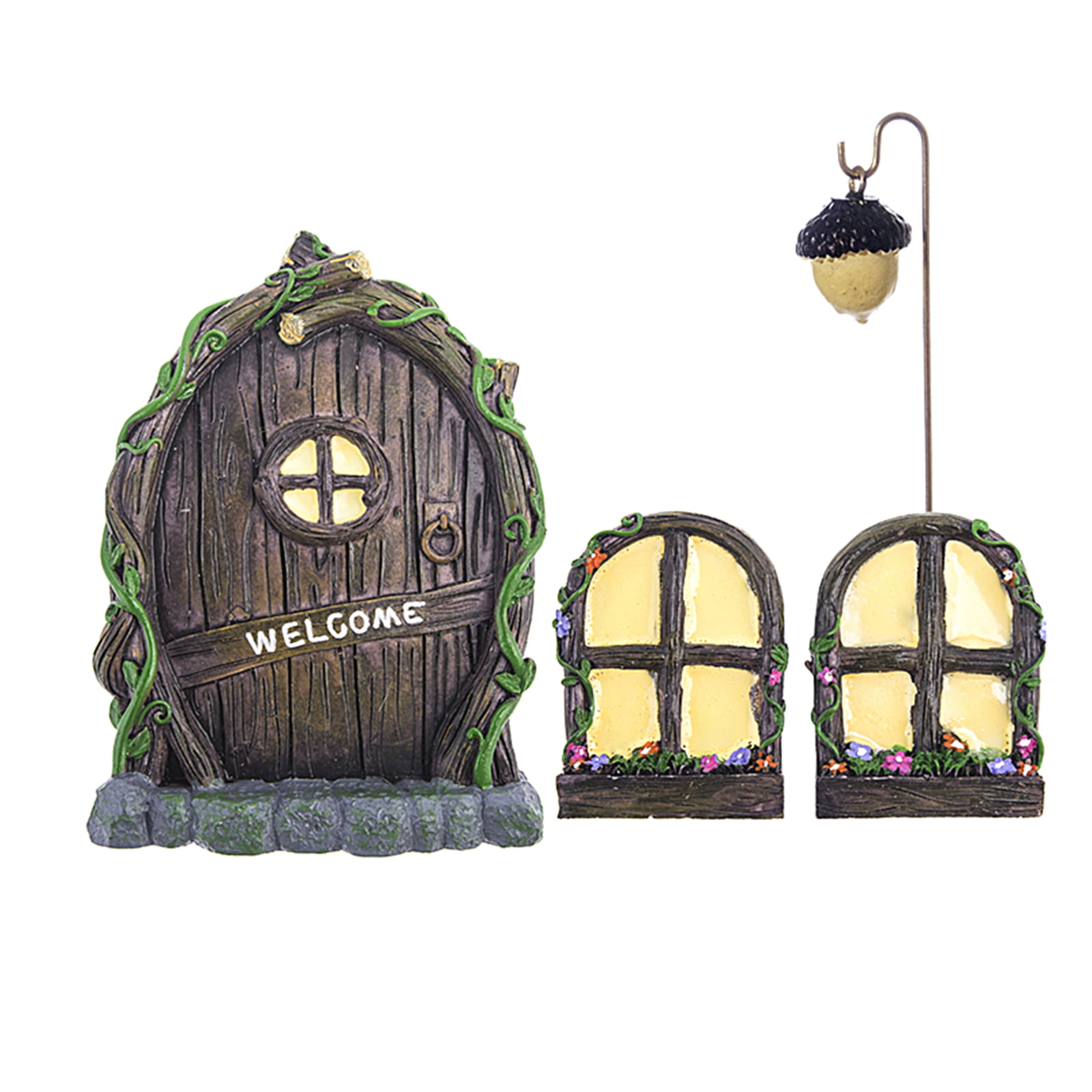 FLAMEER Fairy Door and Windows for Trees Glow in The Dark Yard Art Sculpture Decoration Miniature Fairy Garden Outdoor Decor Accessories