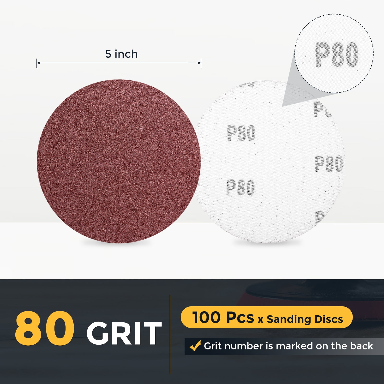 100 Pcs 5 Inch Sanding Disc 80 Grit Hook and Loop Sandpaper Random Orbital Sander Pads for Woodworking Automotive