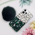 thumbnail image 4 of Compatible with iPhone 15 Pro Max Bling Case Luxury 3D Sparkle Diamond Crystal Rhinestones for Women Girls Glitter Case with Cute Plush Furry Ball Pendant Shockproof Protective Cover, Green, 4 of 14
