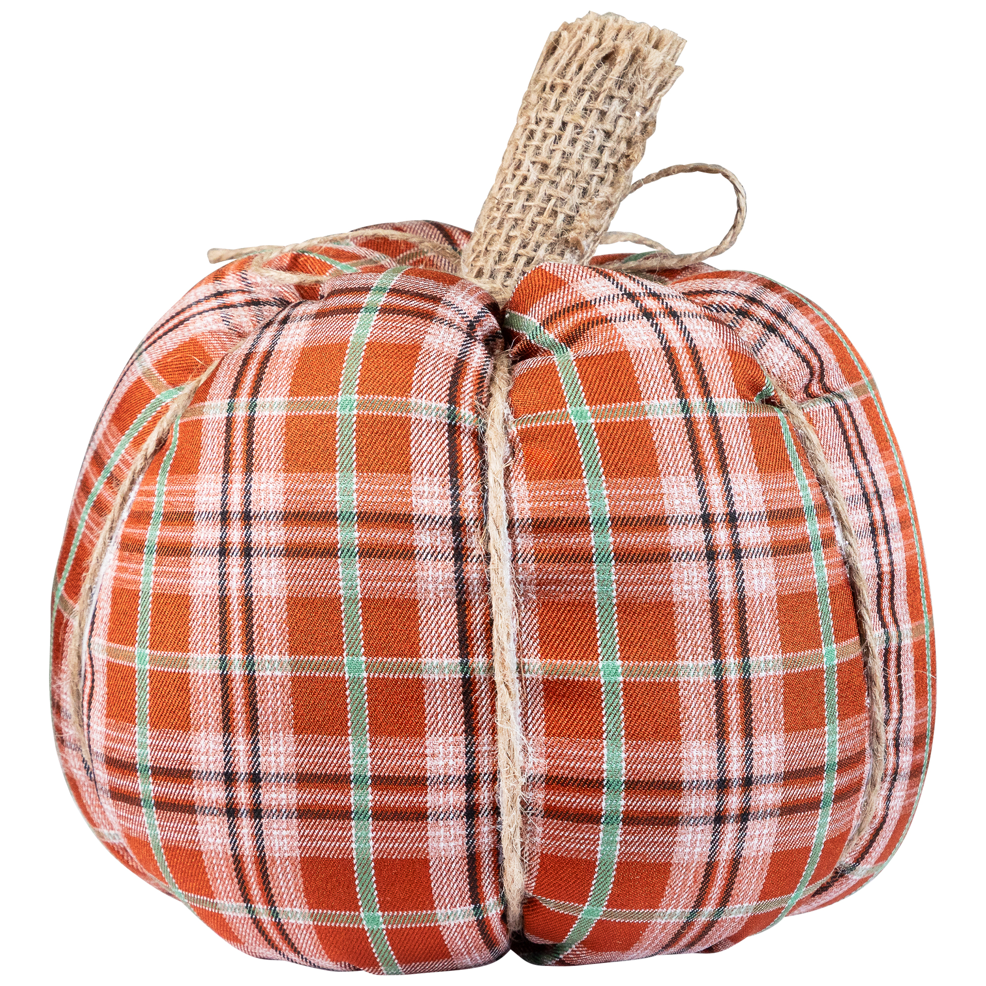 Plush Ribbed Plaid Fall Harvest Pumpkin - 8" - Orange and Green