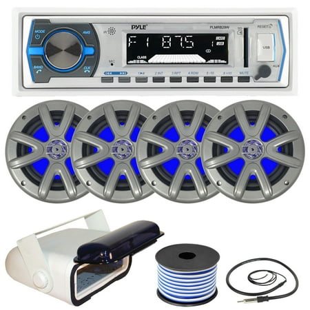 Dual Front Speakers Pyle PLMRB29W Bluetooth In-Dash Stereo Radio Receiver (W) - 4 x Searonics 6.5
