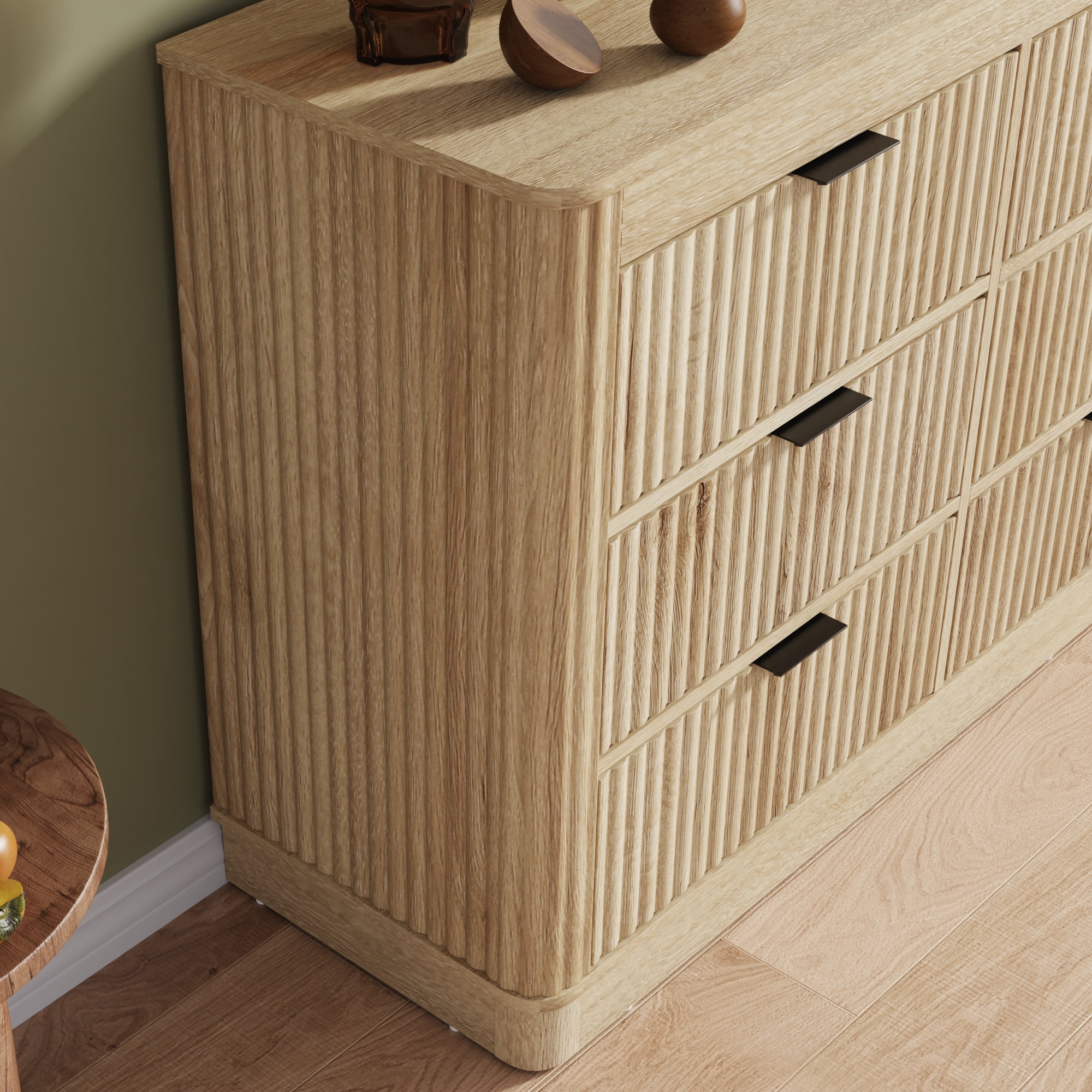 Blotout Fluted 9 Drawers Dresser for Bedroom, 63'' W Chest of Drawers with Power Outlet&Metal Handle, Fluted Fronts, Modern Dresser TV Stand, Wood Clothes Storage Organizer for Living Room, Hallway