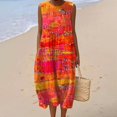 thumbnail image 2 of Vestido largo Akivide para mujer, estampado floral bohemio de verano con bolsillos, 2 of 3