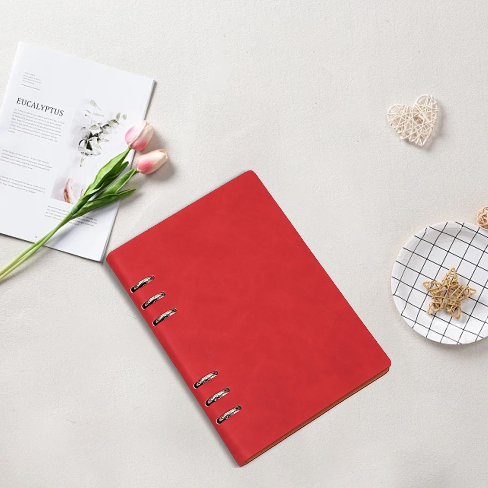 AUDeals A5 Size Refillable PU Leather 6-Ring Binder, Business Notebook with Ruled Loose-Leaf Paper and Magnetic Buckle Closure, Professional Organizer for Office and Meetings