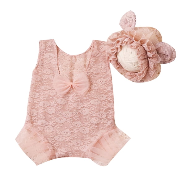 Infant Photography Props Lace Romper & Cartoon Ear Hat Baby Photo Suit Photoshooting Props Clothes Newborns Shower Gift