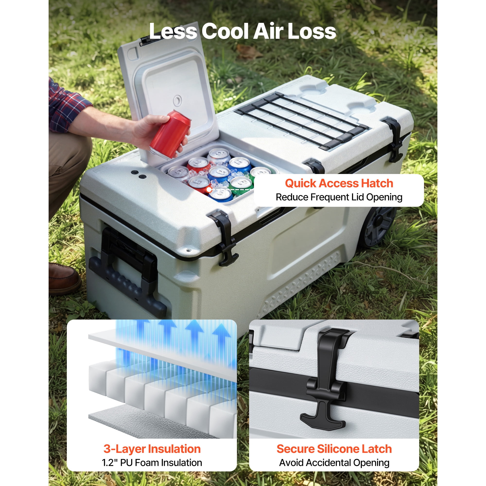 KFFKFF 106QT Portable Rolling Cooler with Wheels, Insulated Chest for 48-Hour Ice Retention, Lightweight and Leak-Resistant Design for Camping, Picnics, and Outdoor Grilling