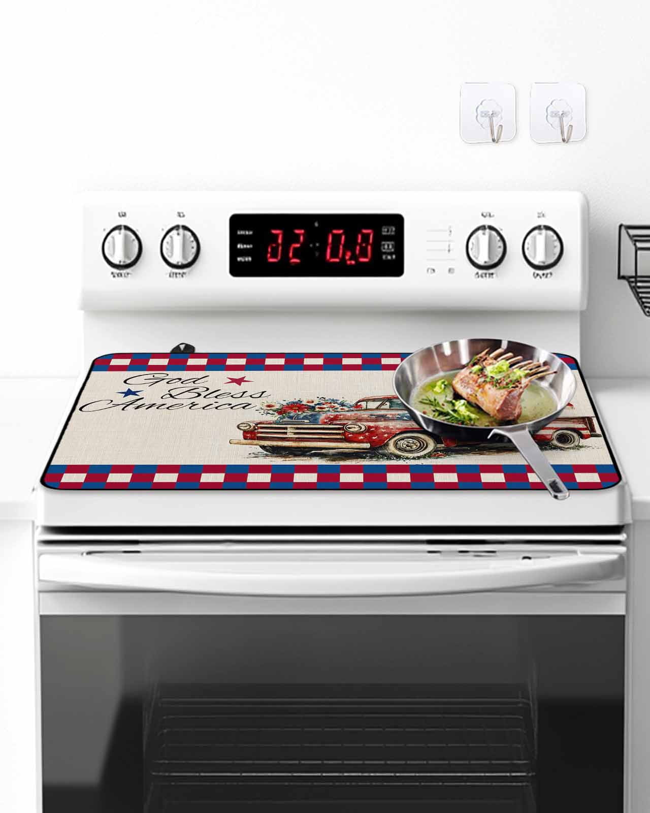 Stove Top Covers for Electric Stove 28.5x20.5 Inches, 4th of July Heat Insulation Fireproof Glass Cooktop Protector, Independence Day Truck Red Blue Rustic Countertop Stovetop Cover for Kitchen