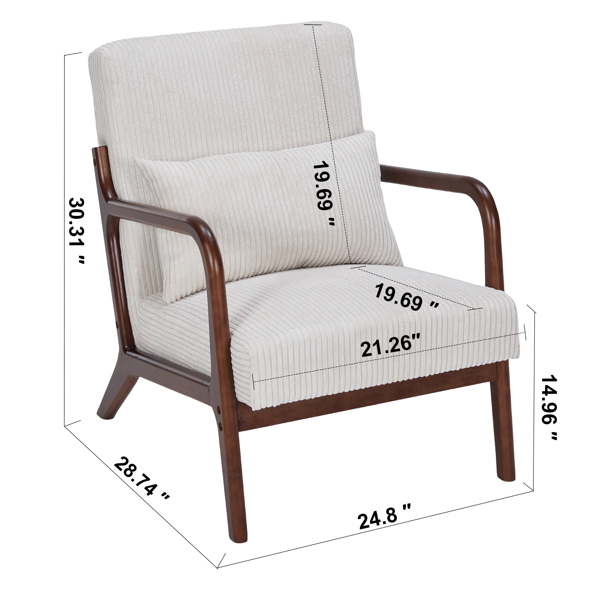 Leumius Modern Arm Chair Upholstered Reading Accent Chair with Pillow & Solid Wood Frame for Living Room Bedroom,Beige
