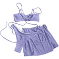 thumbnail image 2 of WIZUTIZ Women's Solid Color Sexy Swimsuit Drawstring Strap Split Swimsuit Three Piece Set Purple Holiday Saving, 2 of 3