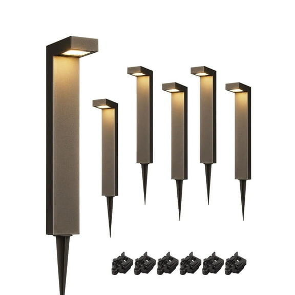 EDISHINE 6 Pack Low Voltage Landscape Lights, Square Modern Aluminum Housing
