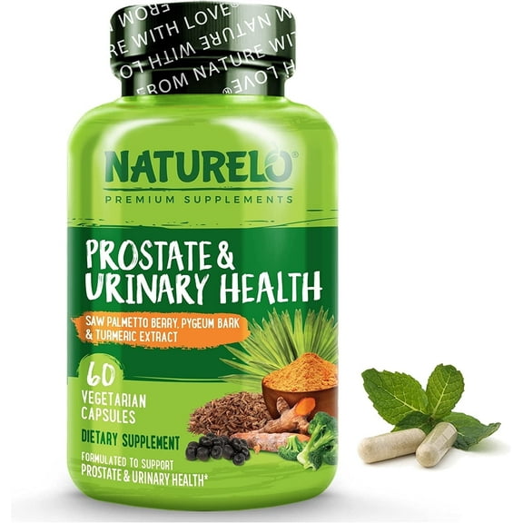 NATURELO Prostate & Urinary Health, Comprehensive Formula with Saw Palmetto, Pygeum, Tumeric, Plant Sterols, Broccoli and Lycopene, 60 Vegetarian Capsules