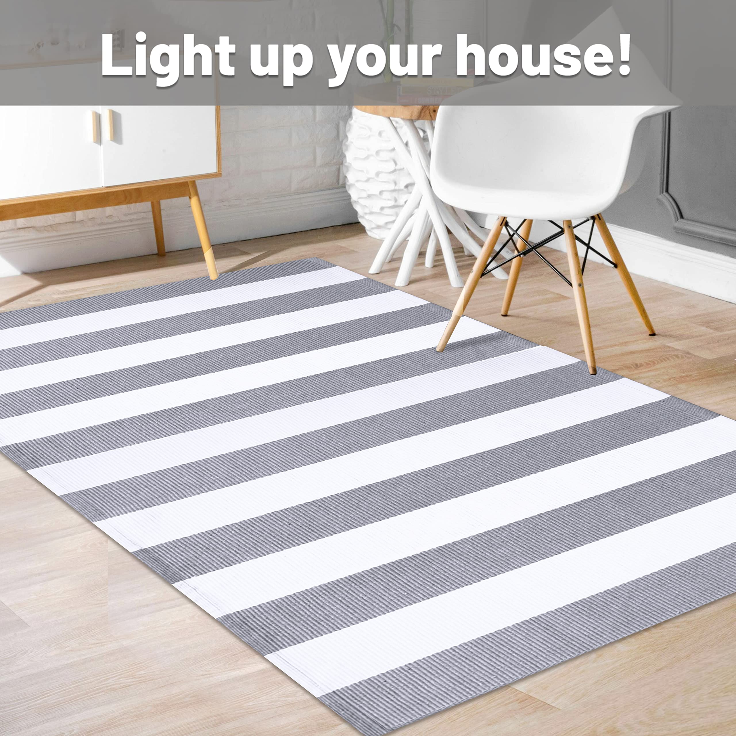 KOZYFLY Striped Outdoor Rug 3x5 Ft Front Door Rug Gray and White Hand Woven  Cotton Washable Outdoor Doormats Outdoor Entrance Mat for Front Door