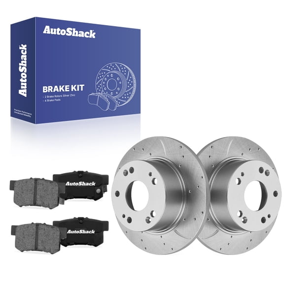 AutoShack Rear Solid Drilled & Slotted Silver Zinc Coated Brake Rotors   Ceramic Pads 6-PC Brake Kit Replacement for 2003-2007 Honda Accord 2004-2008 Acura TSX SilverShield Pro 10.24" (260 mm)
