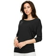 thumbnail image 4 of Made by Johnny Women's Boat Neck 3/4 Sleeve Draped Dolman Top with Side Shirring Premium Shirt L BLACK, 4 of 6