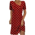 thumbnail image 2 of Sakmal Short Sleeve Womens Dresses Spring Shift Mini V Neck Polka Dot Red Dresses ,Sizes S-2XL, 2 of 5