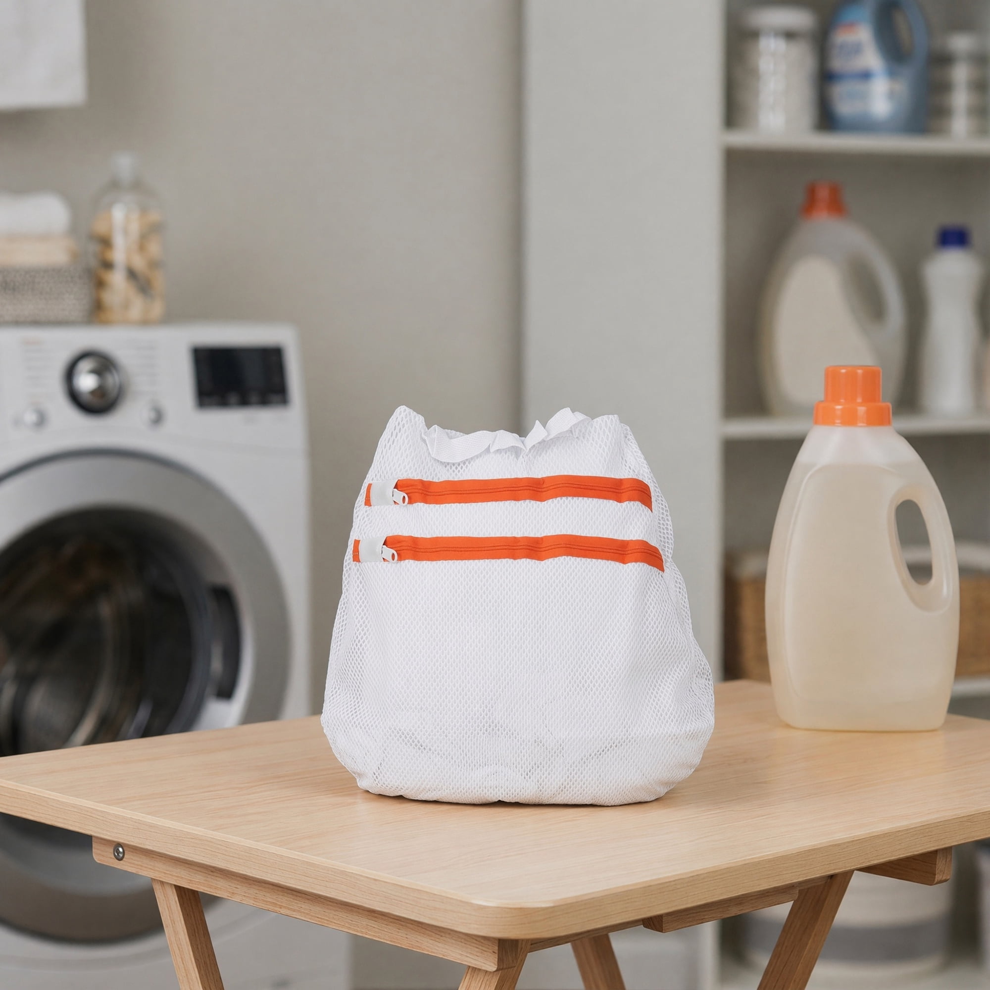 Unique Bargains 2 Pcs Mesh Laundry Bags, Durable Zipper Closure White 11.8"x11.8"