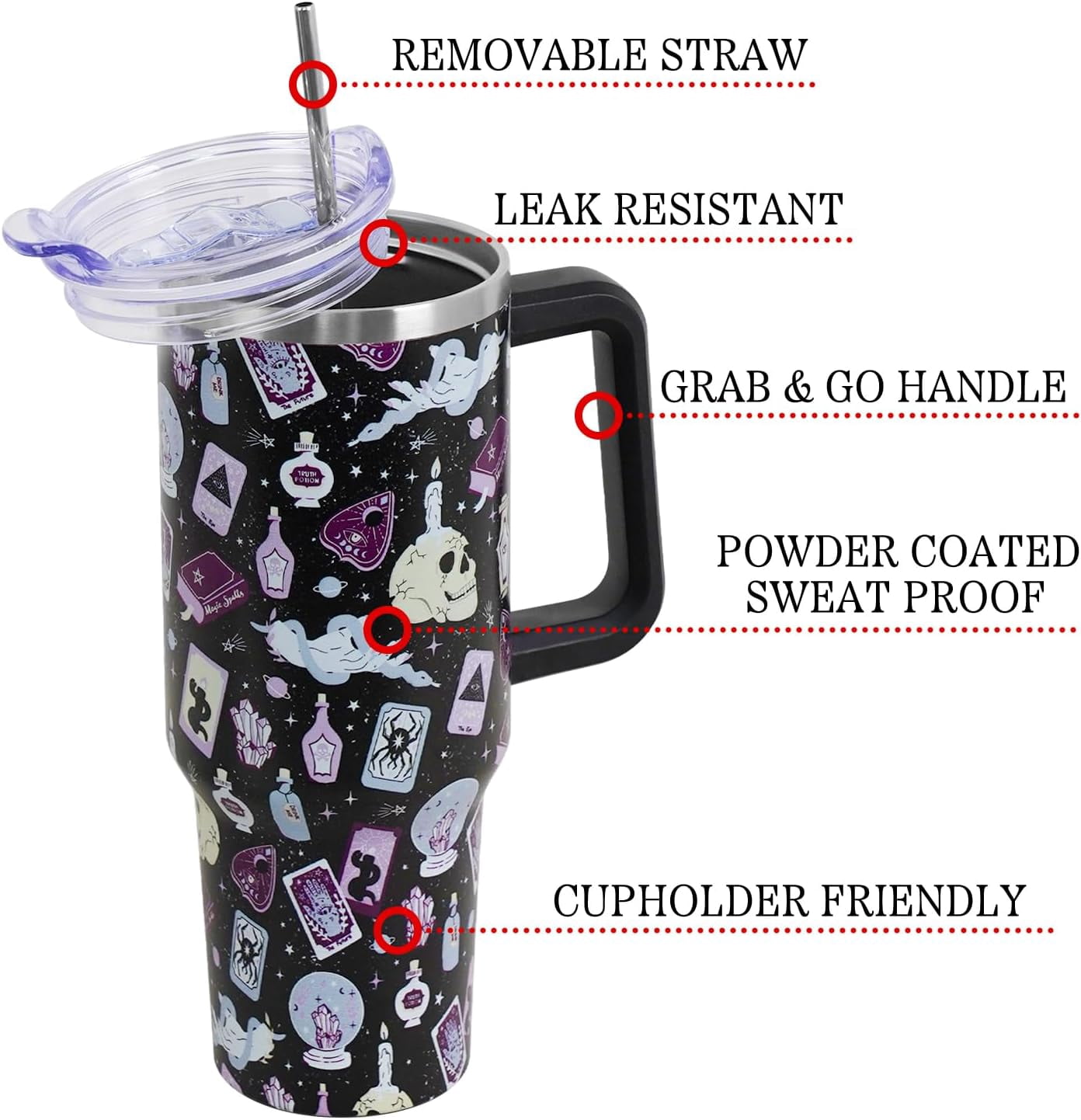 Christmas Gifts 40 oz Tumbler with Handle and Straw Lid,Cute Gifts for Women Santa Claus Sleigh Xmas Tree Vacuum Insulated Leak Proof Tumbler,Winter Holiday Accessories Stainless Steel Coffee Cup Mug