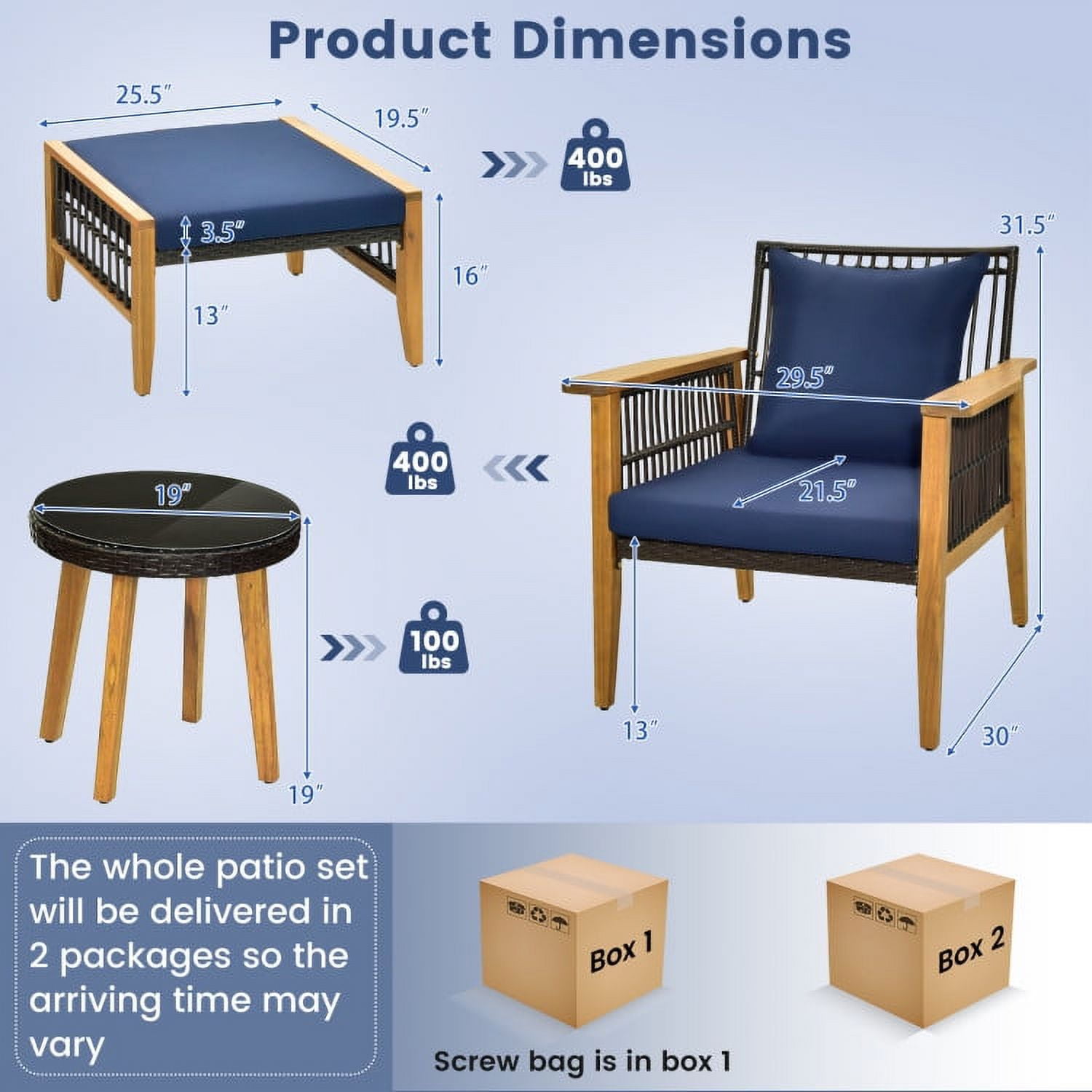 Aimee Lii 5 Piece Outdoor Conversation Set with Stable Acacia Wood Frame, Outdoor Patio Set, Navy Aimee Lii 5 Piece Outdoor Conversation Set with Stable Acacia Wood Frame, Outdoor Patio Set, Navy