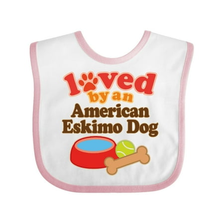 American Eskimo Dog Loved By A (Dog Breed) Baby Bib White/Pink One (Best Dog Breed For Babies And Toddlers)