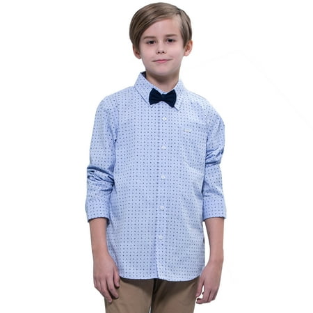 Leo&Lily Boys'Kids Casual Dressing Blue Print Woven Button Down