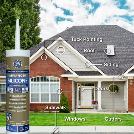 GE Advanced Silicone Window & Door Sealant, 1, Clear 10.1 oz Cartridge