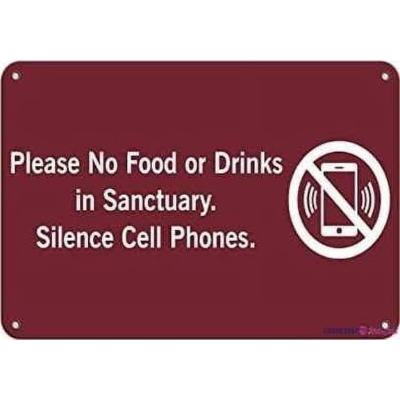 Notice Metal Tin Sign Please No Food Or Drinks in Sanctuary. Silence Cell Phones. Sign Outdoor Security Farm Yard Notice Decoratives Metal Sign 8x12 inch
