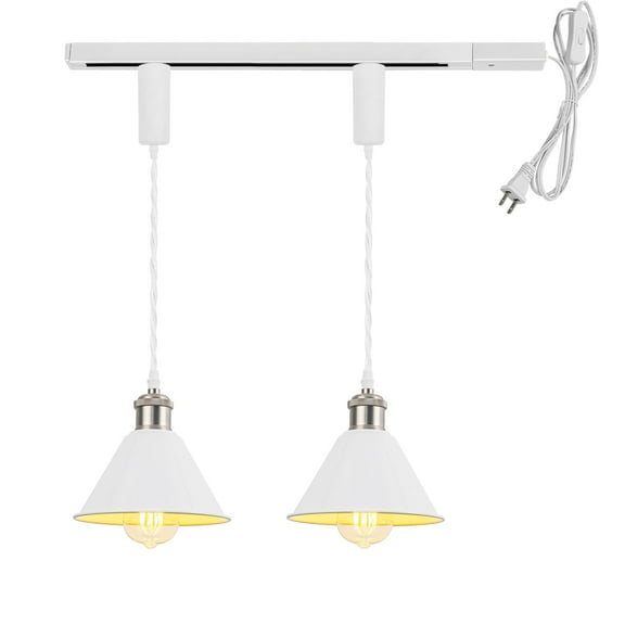 KAYYELAMP 1x Plug in Cable Track Rail, 2X Adjustable Cord White Track Lighting Fixtures Matt Nickel E26 Base H-Type Vintage Design for Kitchen Loft(No Bulb)