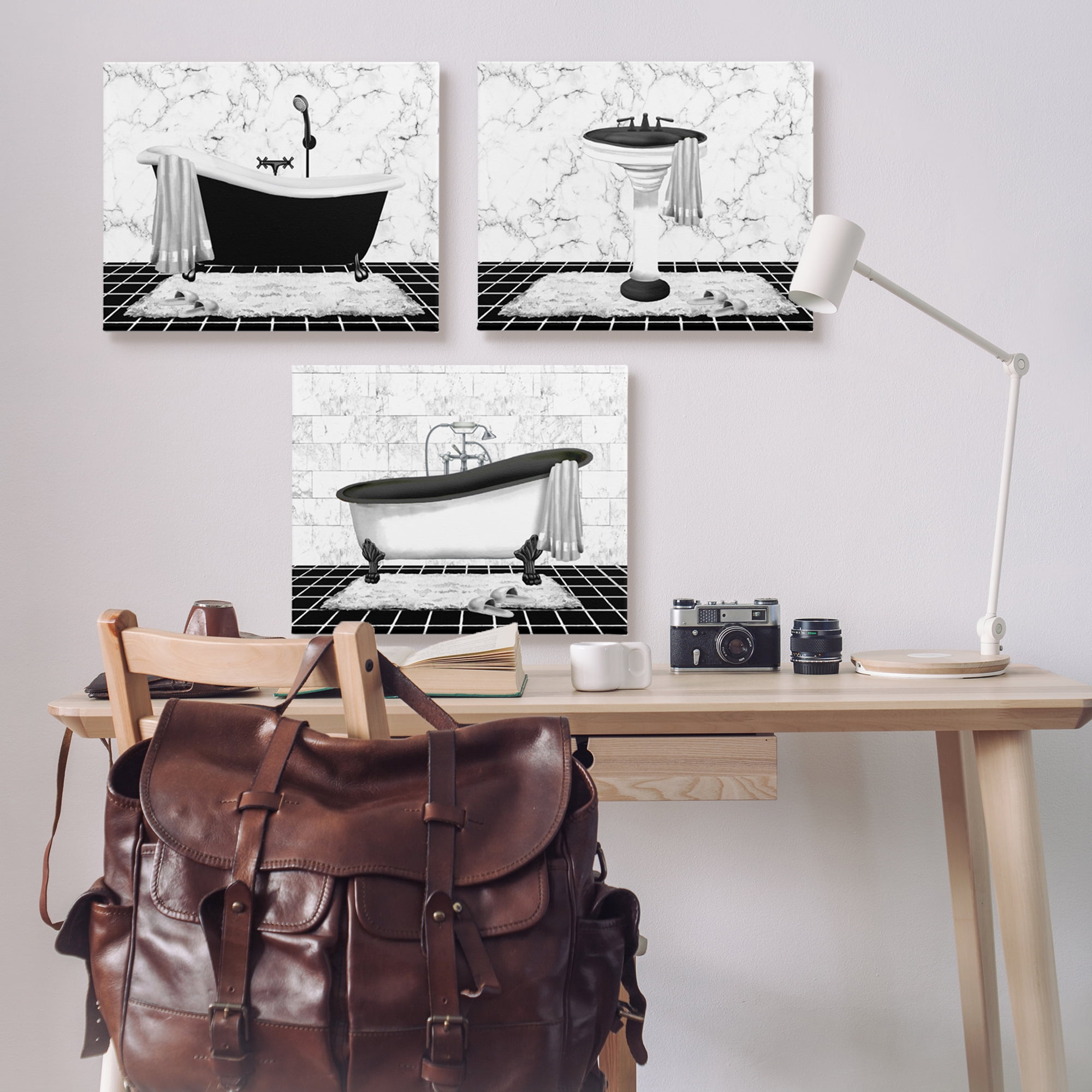 Stupell Industries Modern Marble Bathroom Typography Painting Gallery Wrapped Canvas Art Print Wall Art, 30 x 24, Set of 3