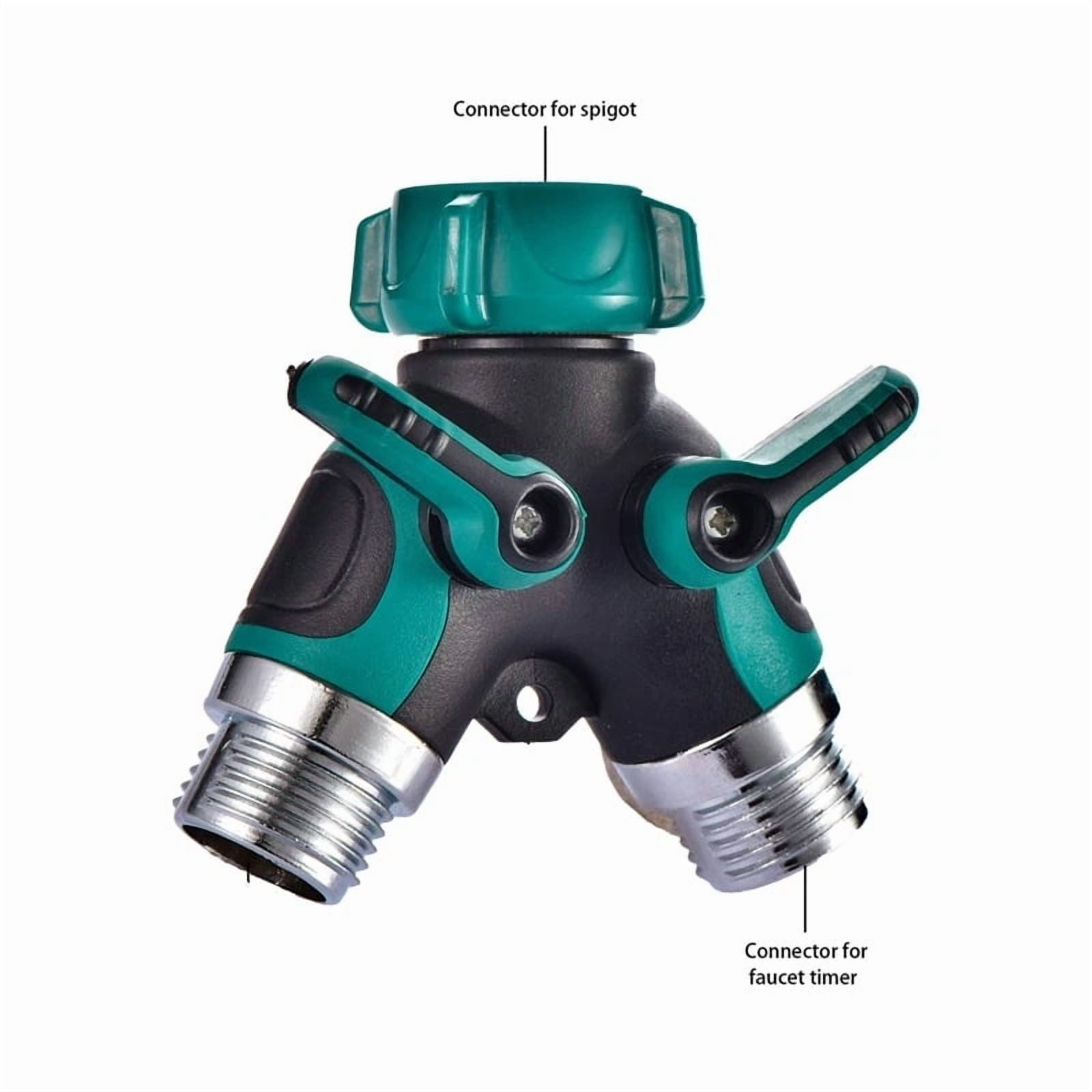2pcs 2 Way Hose Splitter Comfortable Rubber Grip and Rotatable Top Quick Connect Garden Hose Tee Equipment Valve Shut Off (Dark Green 2)Interface diameter 2.5cm, height 9cm)