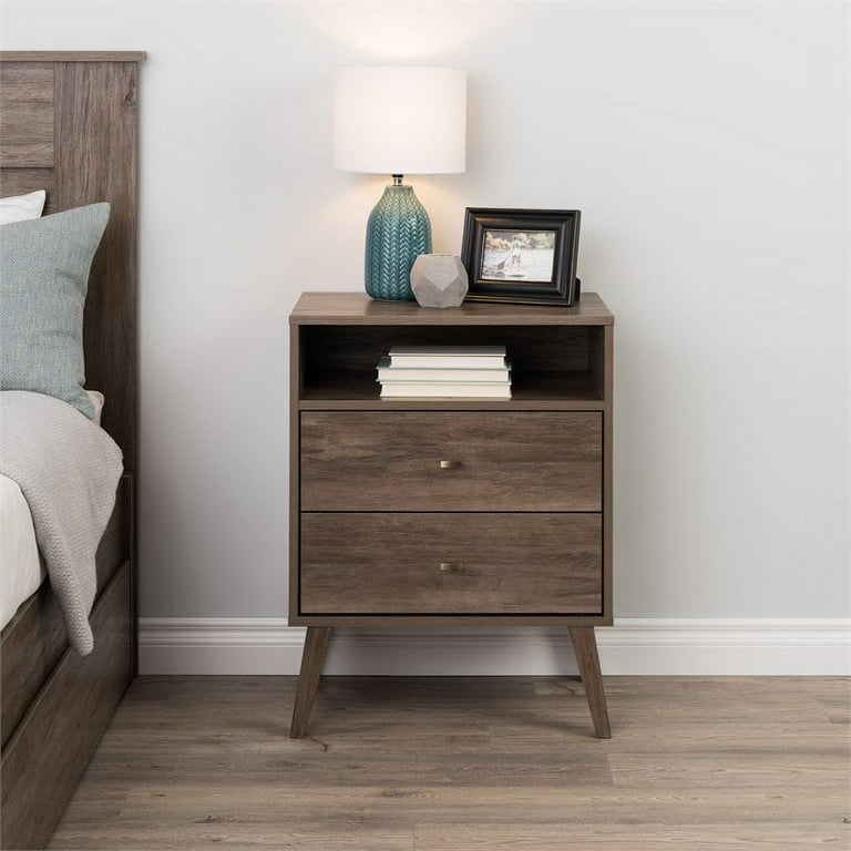Prepac Milo Mid Century Modern 2 Drawer Nightstand 16