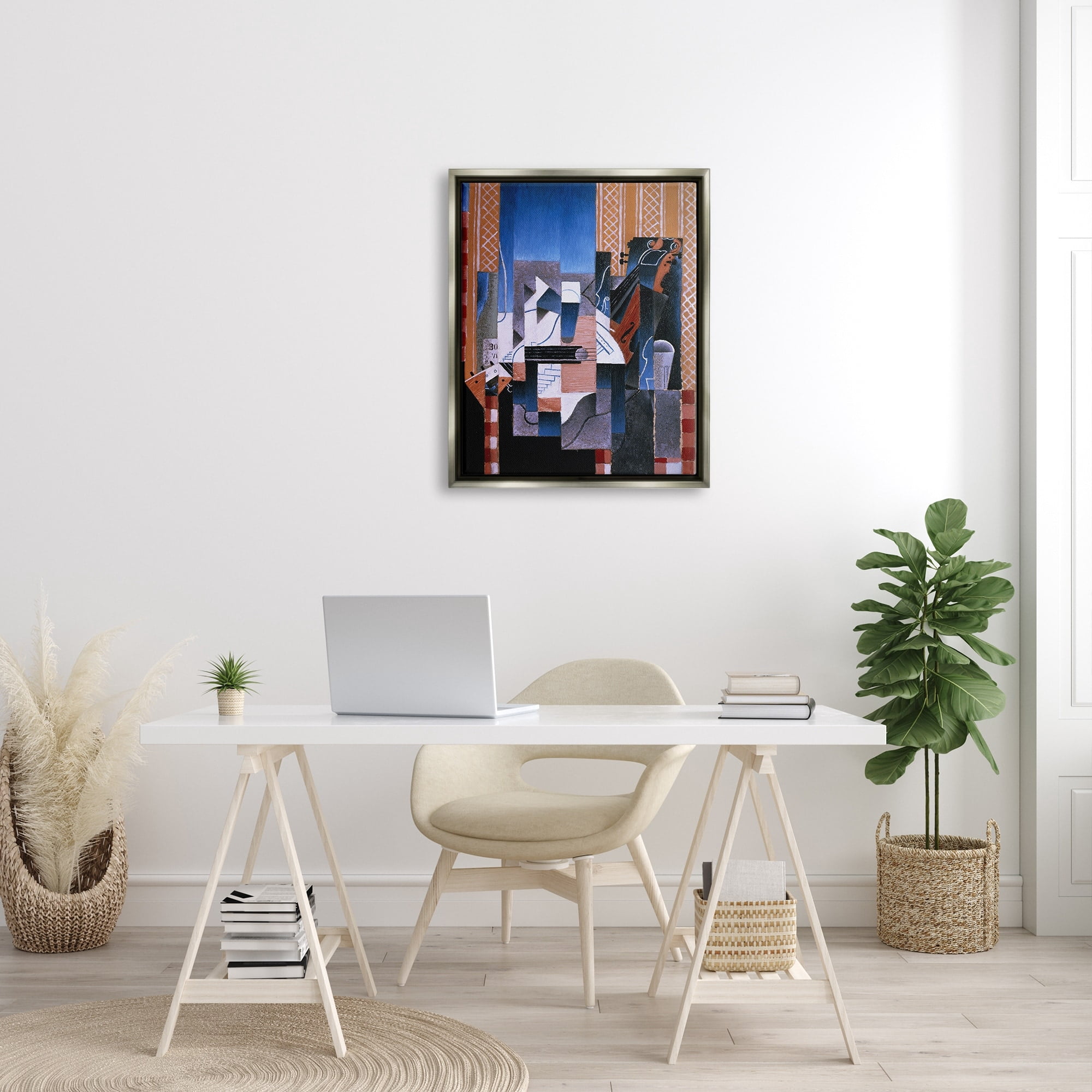 Stupell Industries Violon et Guitare Juan Gris Classic Abstract Painting Painting Luster Gray Floating Framed Canvas Print Wall Art, Design by one1000paintings