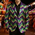 thumbnail image 2 of IWRICH Men's Mardi Gras Suit Jacket Printed Corduroy Lapel Button Blazers Jackets with Pockets for Formal Event 03-Purple M, 2 of 4