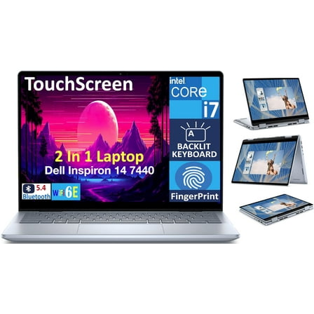 Dell Inspiron 7440 2-in-1 14.0" Touchscreen WUXGA Business Laptop (Intel Core 7 150U, 16GB DDR5 RAM, 1TB SSD, Backlit KB, Fingerprint, WiFi 6E, BT 5.3, SD Reader, Webcam, Win 11 Home)