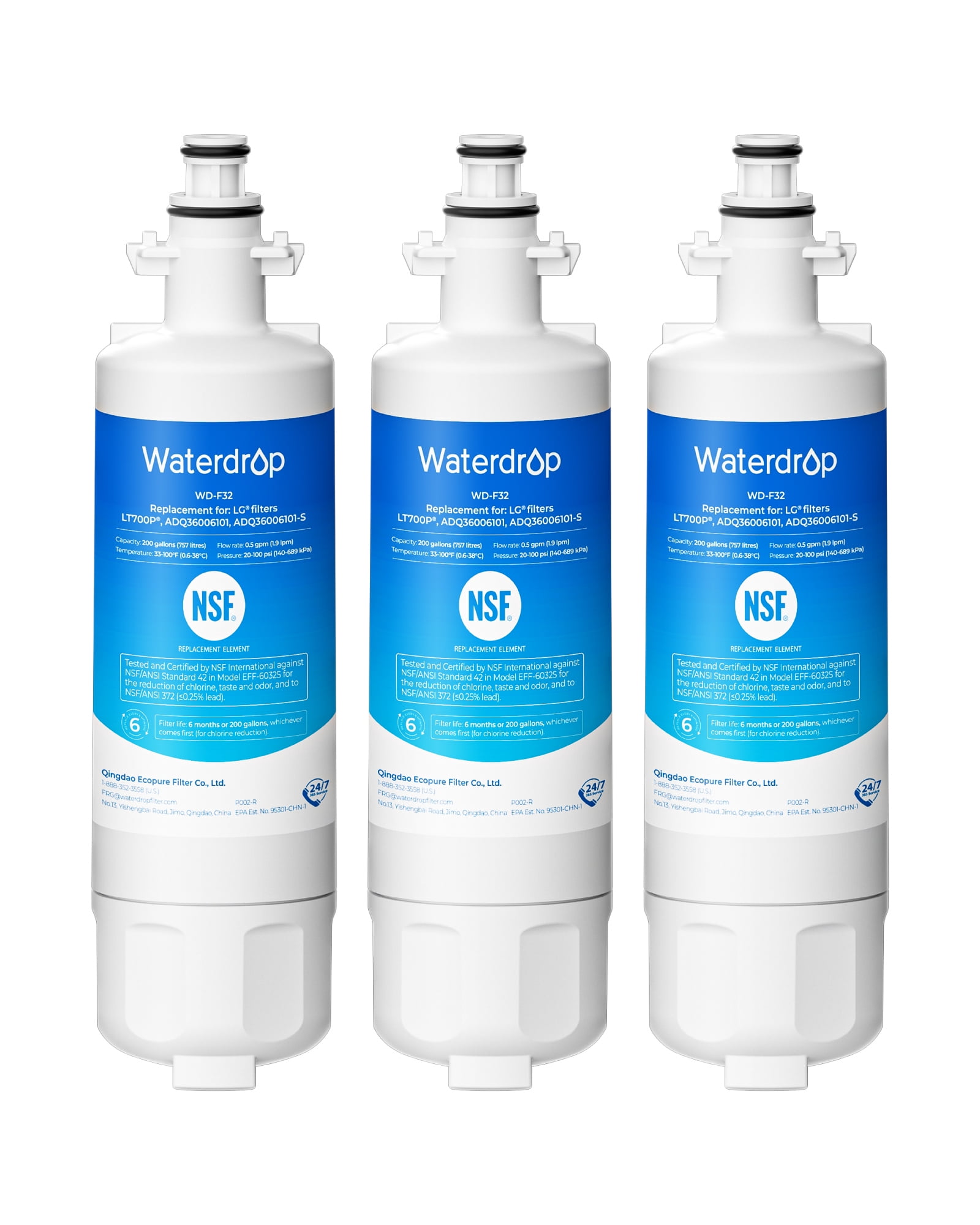 Waterdrop ADQ36006101 Replacement for LG® LT700P®, Kenmore 469690, 9690, FML-3, ADQ36006102, ADQ36006101-S Refrigerator Water Filter, 4 Filters