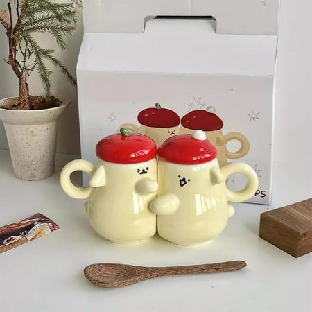 

FAJHHA Delightful Porcelain Water Cups (Set of 2) - Featuring Fine Underglaze Color Process Adorable Design Comfortable Silky Feel Superior Materials And Heat-Insulated Handles