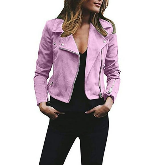 DondPO Leather Jacket Women Ladies Jacket Coat Casual Zipper Outwear Up Womens Women's Coat Leather Blazer Women Black Leather Jacket Pink L Clearance!