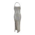 thumbnail image 3 of IROINNID Savings Maxi Dress for Women Formal Fall Dress Sexy Summer Mesh Slim Fitting Long Sleeveless One Line Dress Sleeveless One Line Shoulder Sequin Dress,Gray, 3 of 4