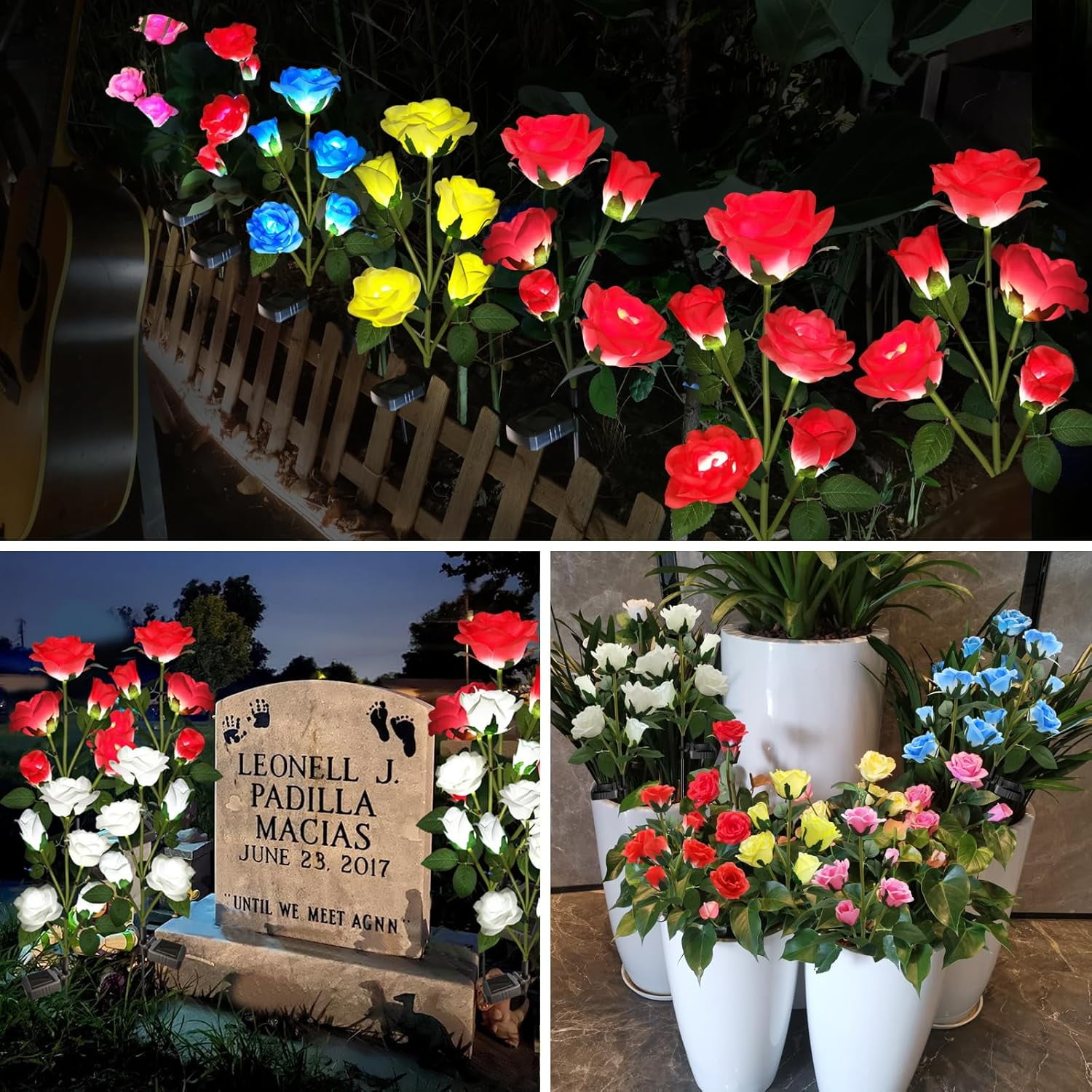 Solar Garden Lights,Solar Outdoor Lights with More Realistic 10 Rose WaterproofSolar Powered Flowers for Outside Patio Yard Pathway Decorations, 2 Pack