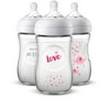 Philips Avent Natural Baby Bottle with Pink Elephant Design, 9oz, 3pk, SCF659/33