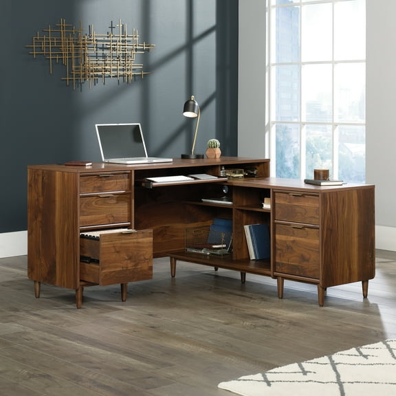 Sauder Clifford Place L-Shaped Desk, Grand Walnut Finish