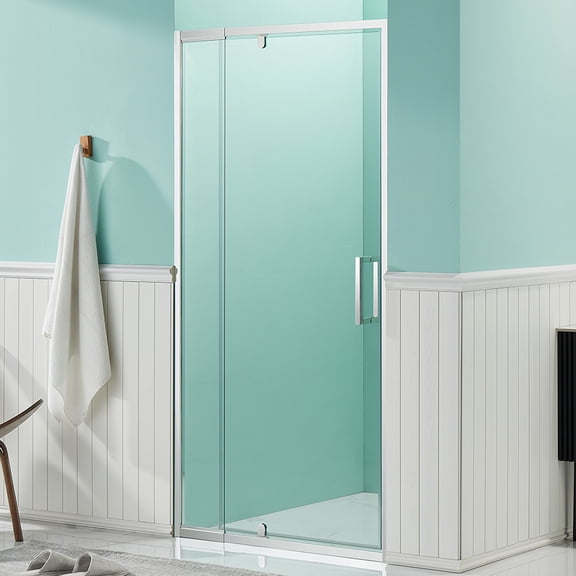 32 to 36 in. W x 72 in. H Framed Pivot Shower Door in Silver with Clear Glass