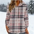 thumbnail image 4 of gbyLJF Women's Round Neck Hoodie Loose Soft Plaid Long Sleeve Darwstring Pullover Thickened Fleece Warm Hooded Sweatshirts, 4 of 5