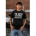 thumbnail image 4 of I'm With Stupid Classic Rude Insult Plus Size Crewneck Graphic Tee Shirt Brisco Brands 2X, 4 of 5