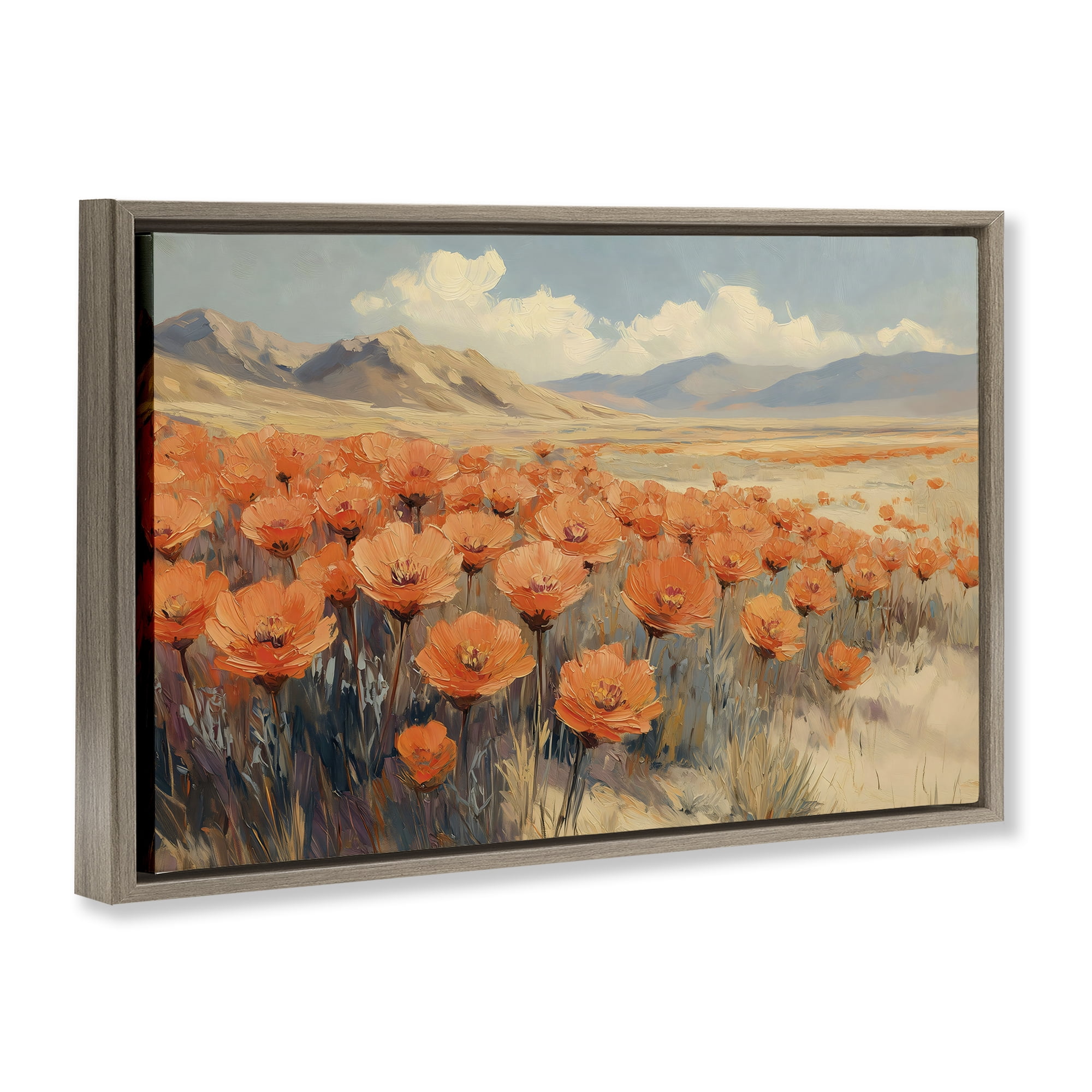 Stupell Industries Desert Poppies in Valley Brown Framed Floater Canvas Wall Art, design by Gina Kelly