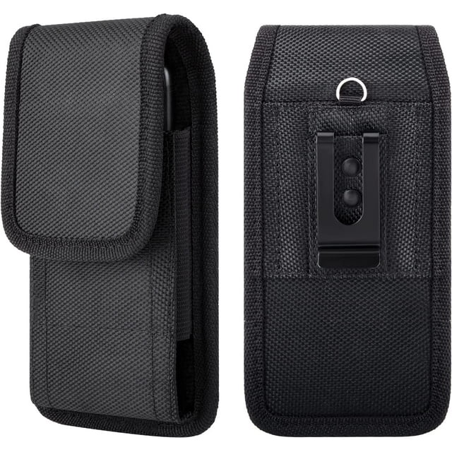 Funda vertical para cinturón para teléfonos móviles Funda para cinturón Funda de nylon con clip para teléfonos inteligentes de 5.8-6.67 pulgadas Negro TUNC Sencillez