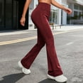 thumbnail image 2 of Lenpel Flare Leggings for Women High Waisted Stretchy Pull on Bell Bottom Work Dress Pants Bootcut Yoga Pants with Pockets(Wine,Small), 2 of 7