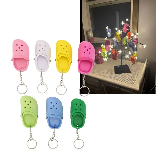 Slipper Key Chains, Soft Silicone 7pcs Multipurpose 7 Colors Beach Hole Shoes Key Chains Cute for Handbags for Cell Phones