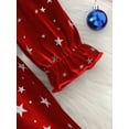thumbnail image 6 of FAOWME Big Kids Girls Plush Dress Long Sleeve Star Print Ruffle Hem Bow Tie Belt Stylish Elegant Dresses For Autumn Winter Holiday Party Red 7-8 Years, 6 of 8